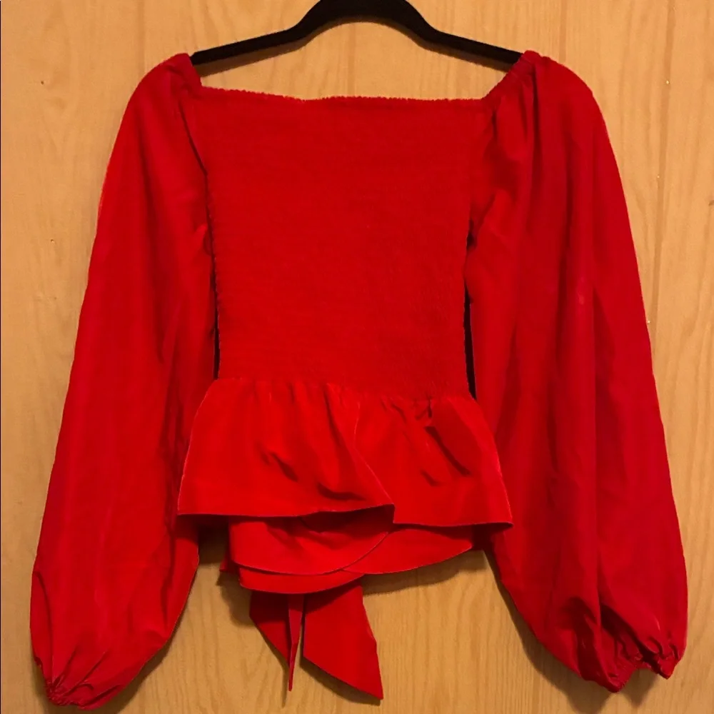 Express Bold Red Tie-Front Blouse - Picture 3 of 4